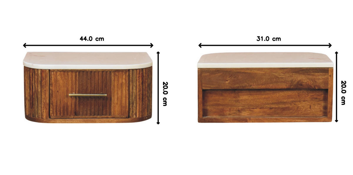 NACHTTISCH mit Golden-Teak-Finish, Marmorplatte oben, 1 Schublade, braun - Braun, Naturmaterialien/Holz (44/20/31cm) - Artisan Furniture