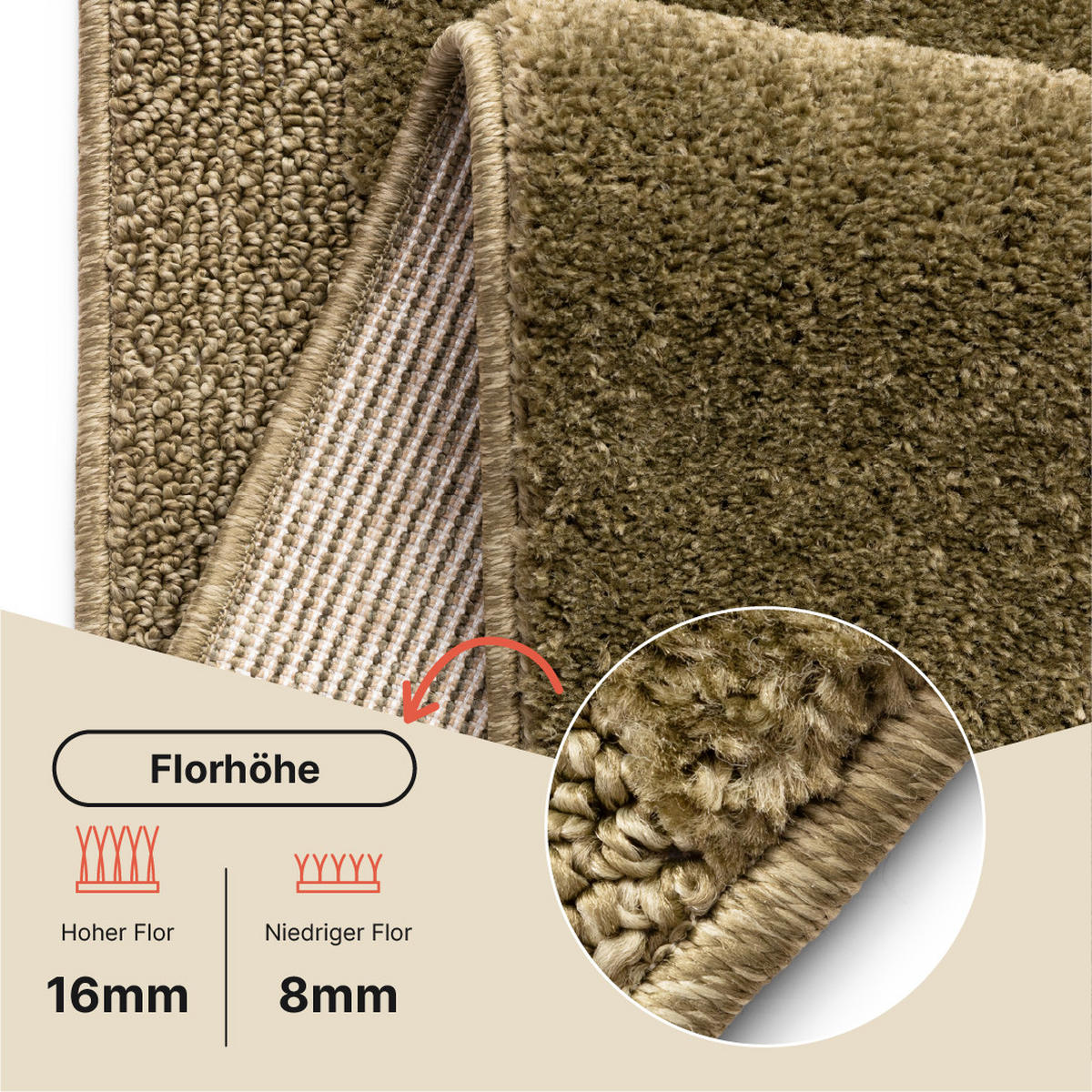 KURZFLORTEPPICH RELIEVO oliv abstrakt 3D-Struktur 80/150 cm - Olivgrün, Textil (80/150cm) - Tapiso