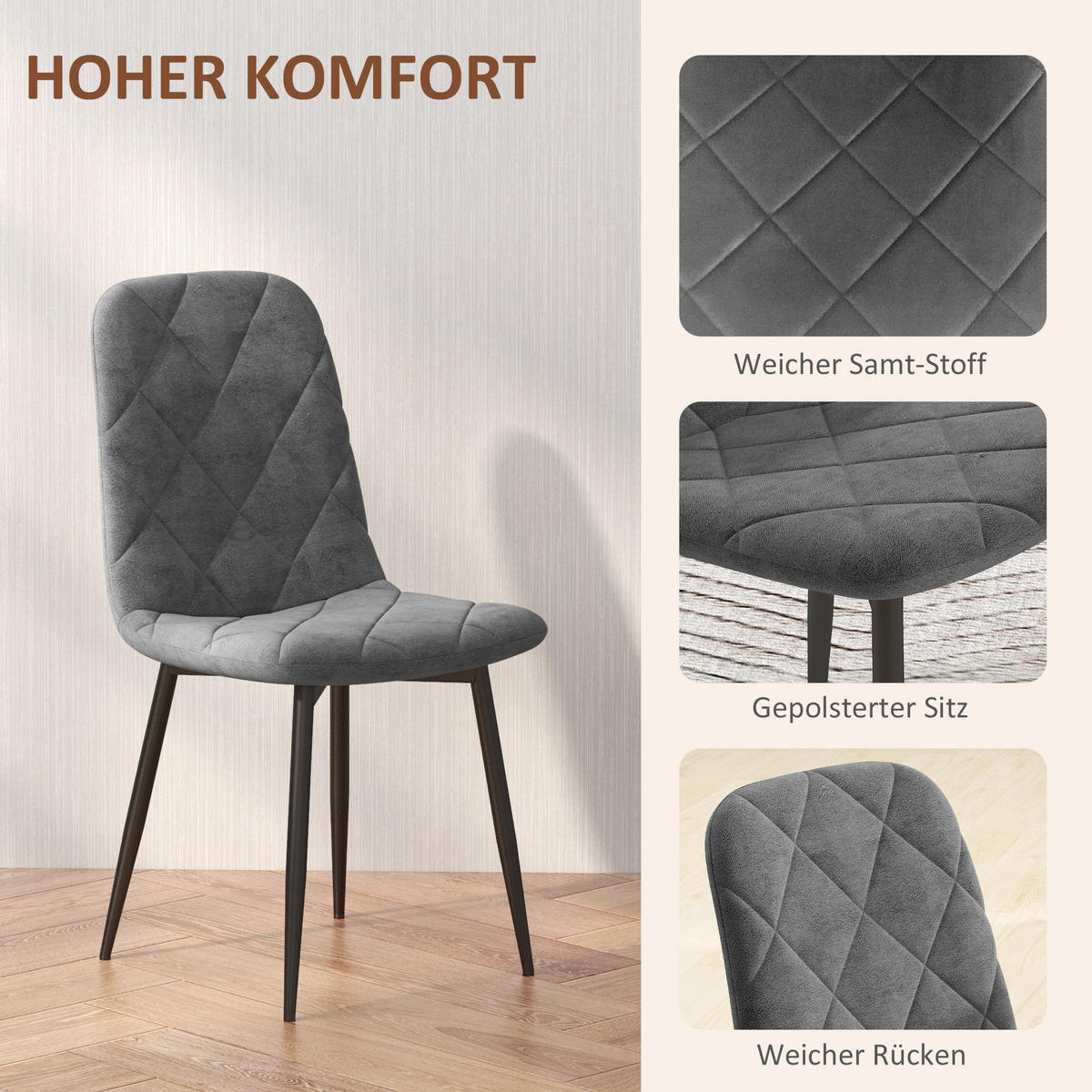 ESSZIMMERSTÜHLE 4er Set 45L x 54B x 87H cm Dunkelgrau - Grau, Kunststoff (54/87/45cm) - HOMCOM