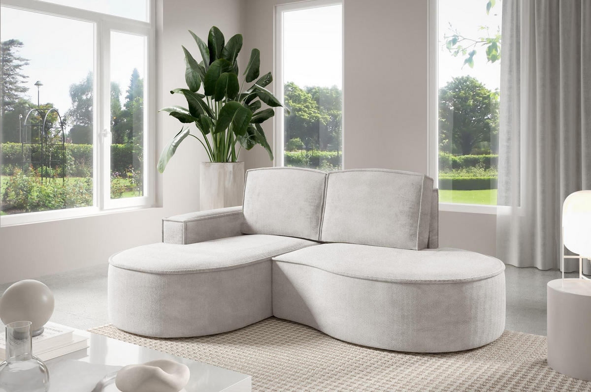 ECKSOFA Flow Weiß, mit Kissen in Curio Stoff, linke seite - Weiß, Holzwerkstoff/Textil (210/157cm) - Bettso