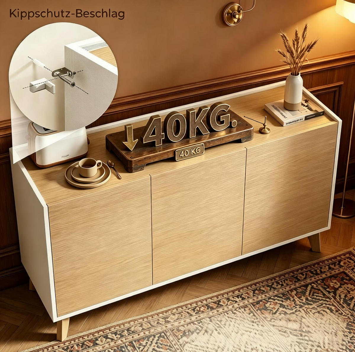 SIDEBOARD aus MDF und Spanplatte 120x35x73,5 cm Natur/Weiß mit 3 Türen - Naturfarben, Holzwerkstoff (120/73.5/35cm) - IVMEU