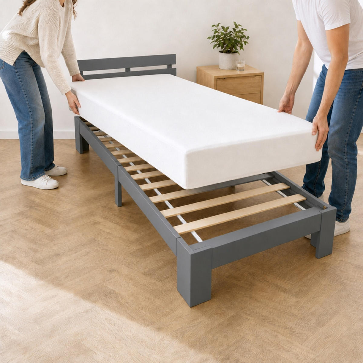 BETT Grau Massivholz Kiefer mit Lattenrost 90x200 cm - Anthrazit, Holz - Relaxdays
