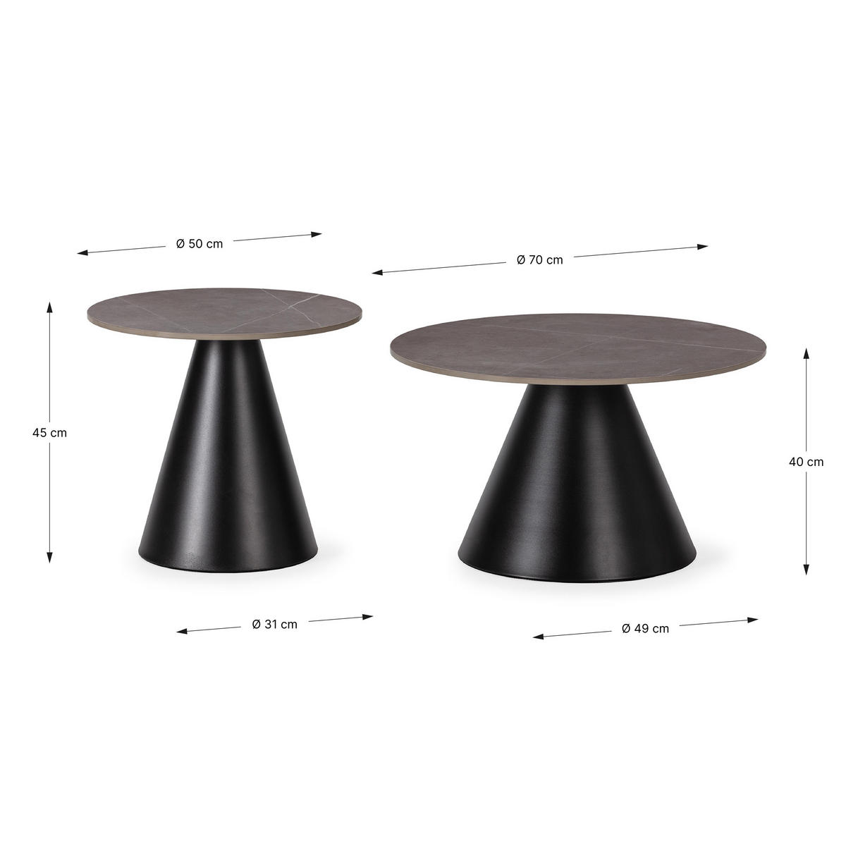 COUCHTISCHEN (Set aus 2) in grau - louna 70/70/40 cm - Schwarz, Stein (70/70/40cm) - Calicosy