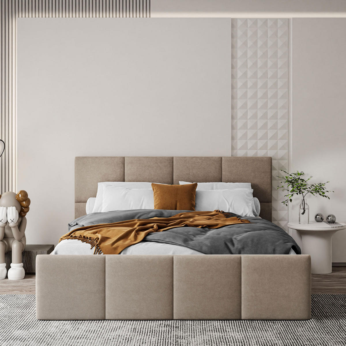 POLSTERBETT AVA 140x200 cm Boston Trufa, 34 Holzlatten, Kopfteil 91 cm - Beige, Textil (140/200cm) - Lookway