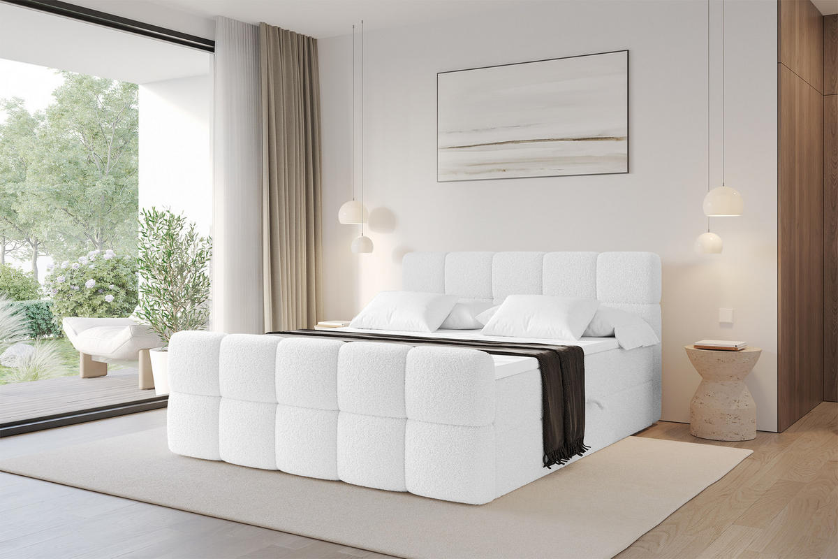 BOXBETT mit Matratze H3 - FAMA-Z - 160x200 cm Weiß Quelle - Weiß, Holzwerkstoff (160/200cm) - ALTDECOR