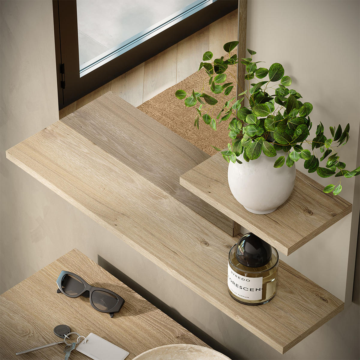 WANDSPIEGEL Puerto, Eiche/Cashmere, 70 x 90 cm - Kaschmir/Eichefarben, Holzwerkstoff (70/90/16.6cm) - Vicco