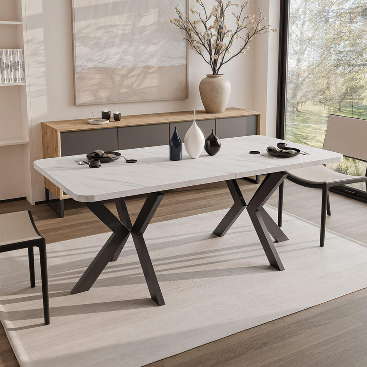 AUSZIEHTISCH DANTON 200/100/76 cm, Schwarz / Bianco (Weiß) - Perlmutt/Schwarz, Holzwerkstoff/Metall (100/200/76cm) - Idohome