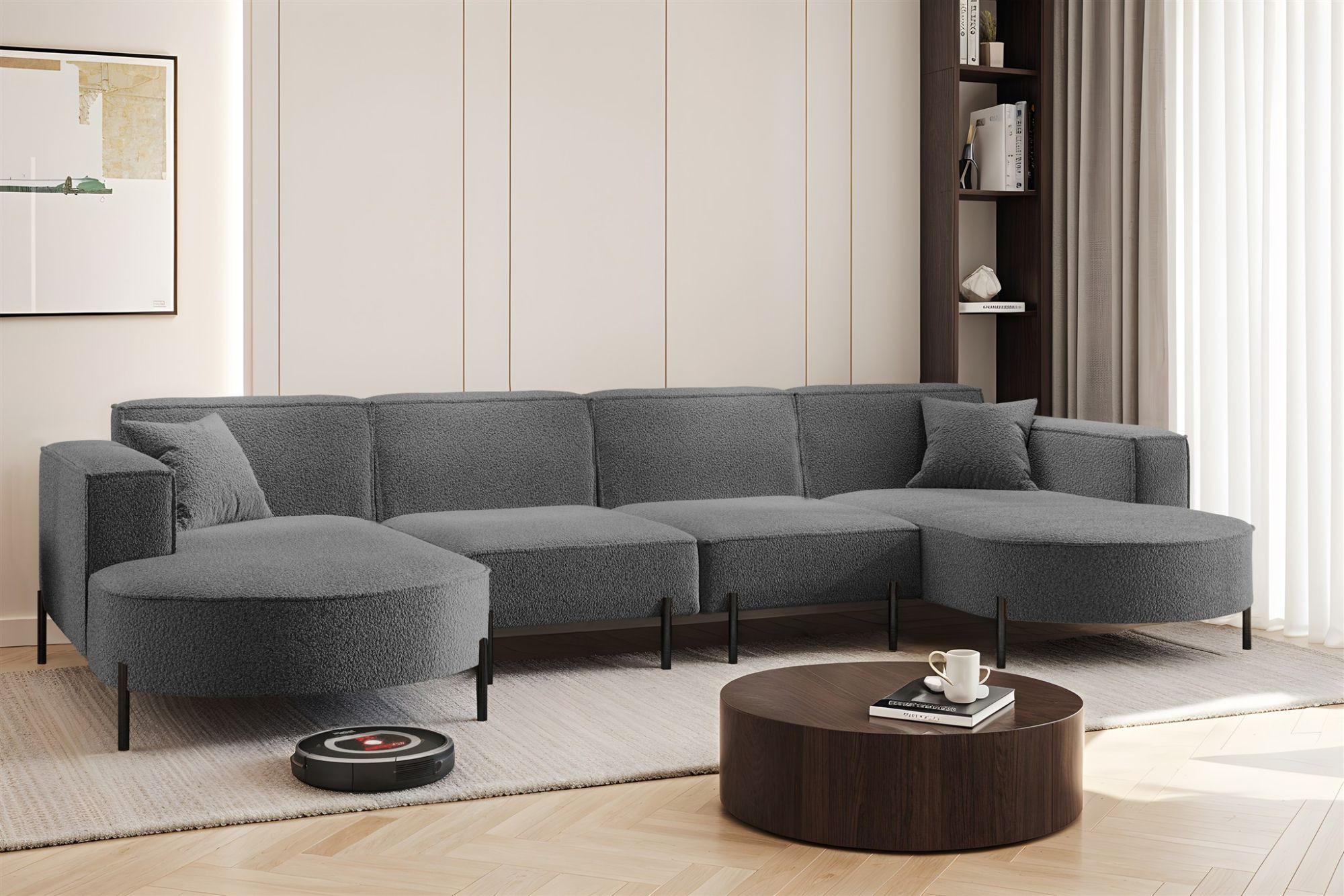 WOHNLANDSCHAFT Valencia Xl - Dunkelgrau, Holzwerkstoff/Textil (384/80/165cm) - Fun Möbel