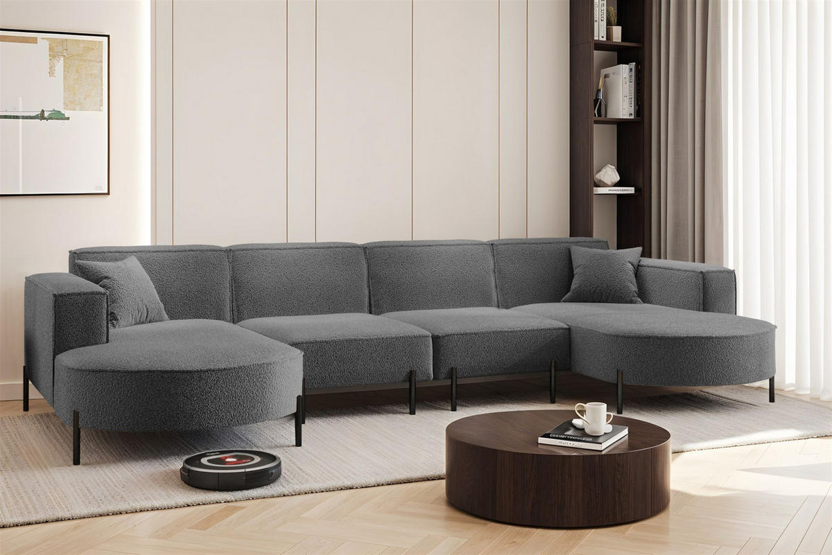 WOHNLANDSCHAFT Valencia Xl - Dunkelgrau, Holzwerkstoff/Textil (384/80/165cm) - Fun Möbel