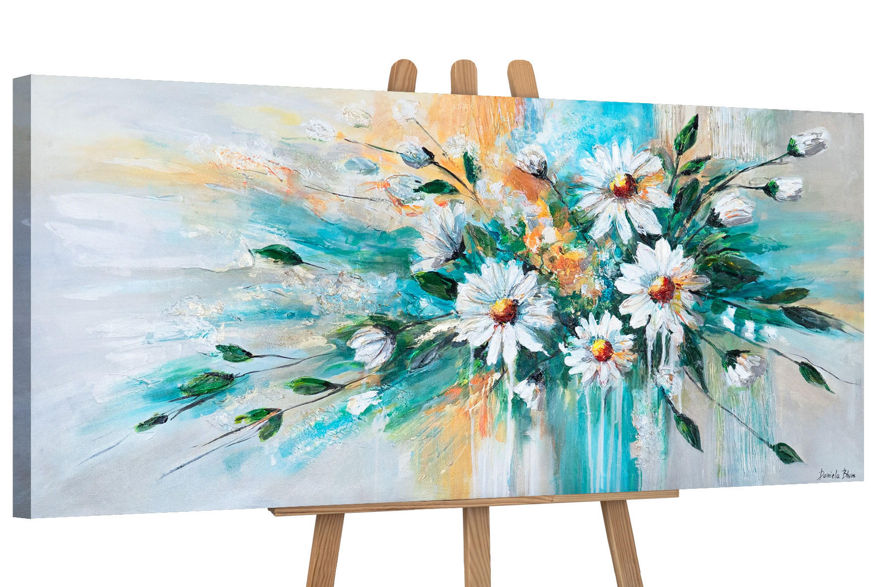 GEMÄLDE Sonnige Gänseblümchen auf Keilrahmen 115x50 cm - Multicolor, Holz (115/50cm) - YS-art gallery