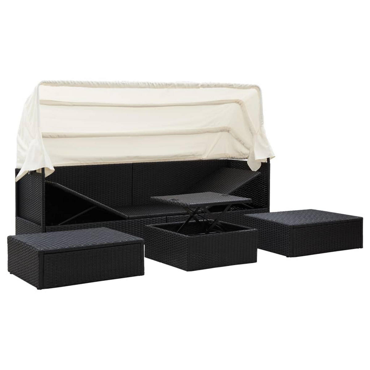 GARTEN-SONNENINSEL Mit Dach Schwarz Poly Rattan - Creme, Kunststoff (60/124/200cm) - vidaXL