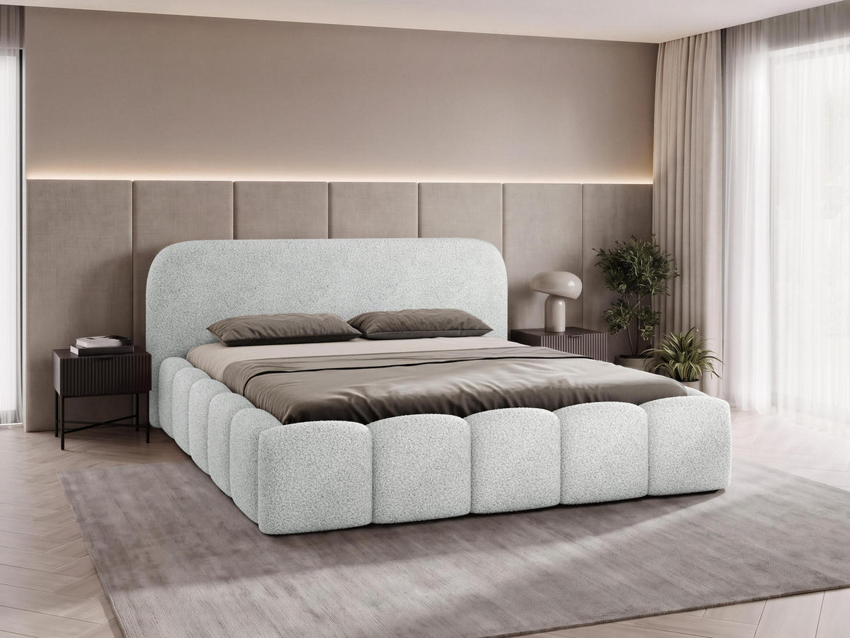 POLSTERBETT Refola Boucle - Hellgrau/Schwarz, Holz/Holzwerkstoff (140/200cm) - MIRJAN24