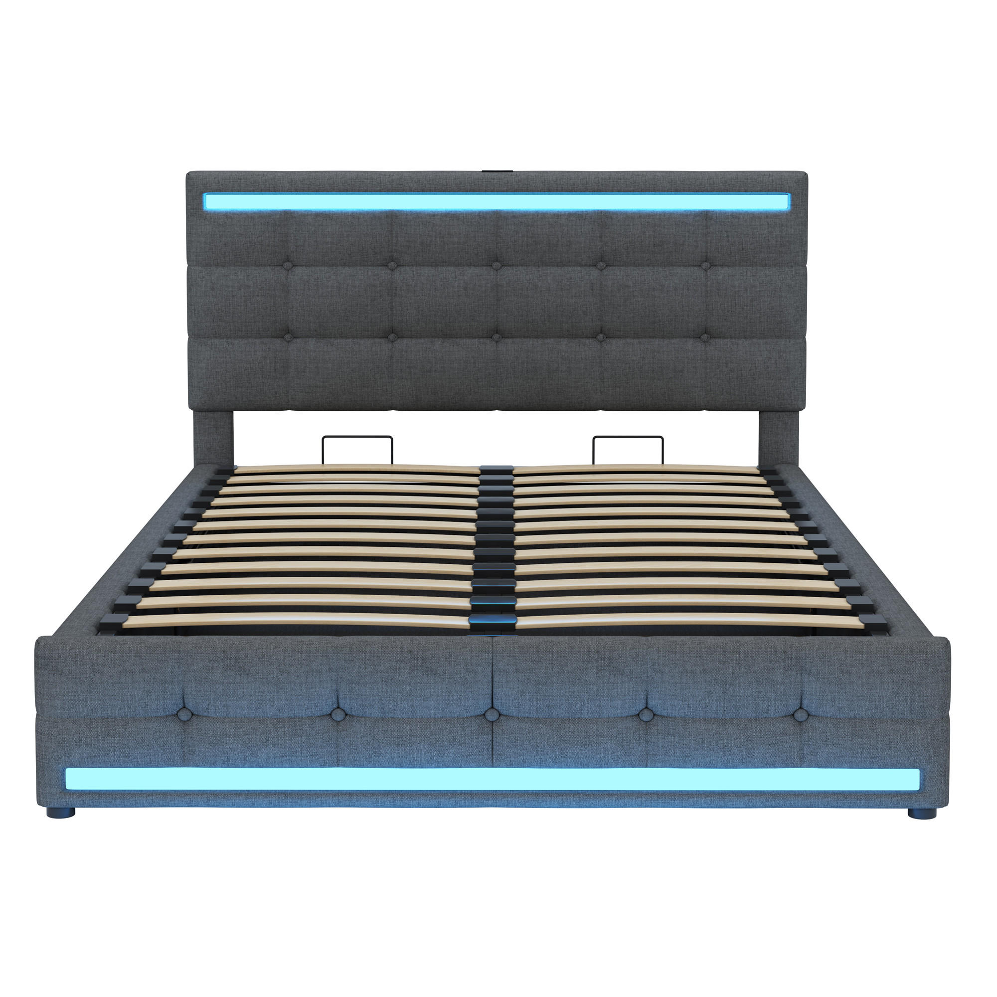 POLSTERBETT 140/200 cm grau mit LED-Beleuchtung und Stauraum - Grau, Textil (140/200cm) - OKWISH