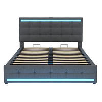 POLSTERBETT 140/200 cm grau mit LED-Beleuchtung und Stauraum - Grau, Textil (140/200cm) - OKWISH