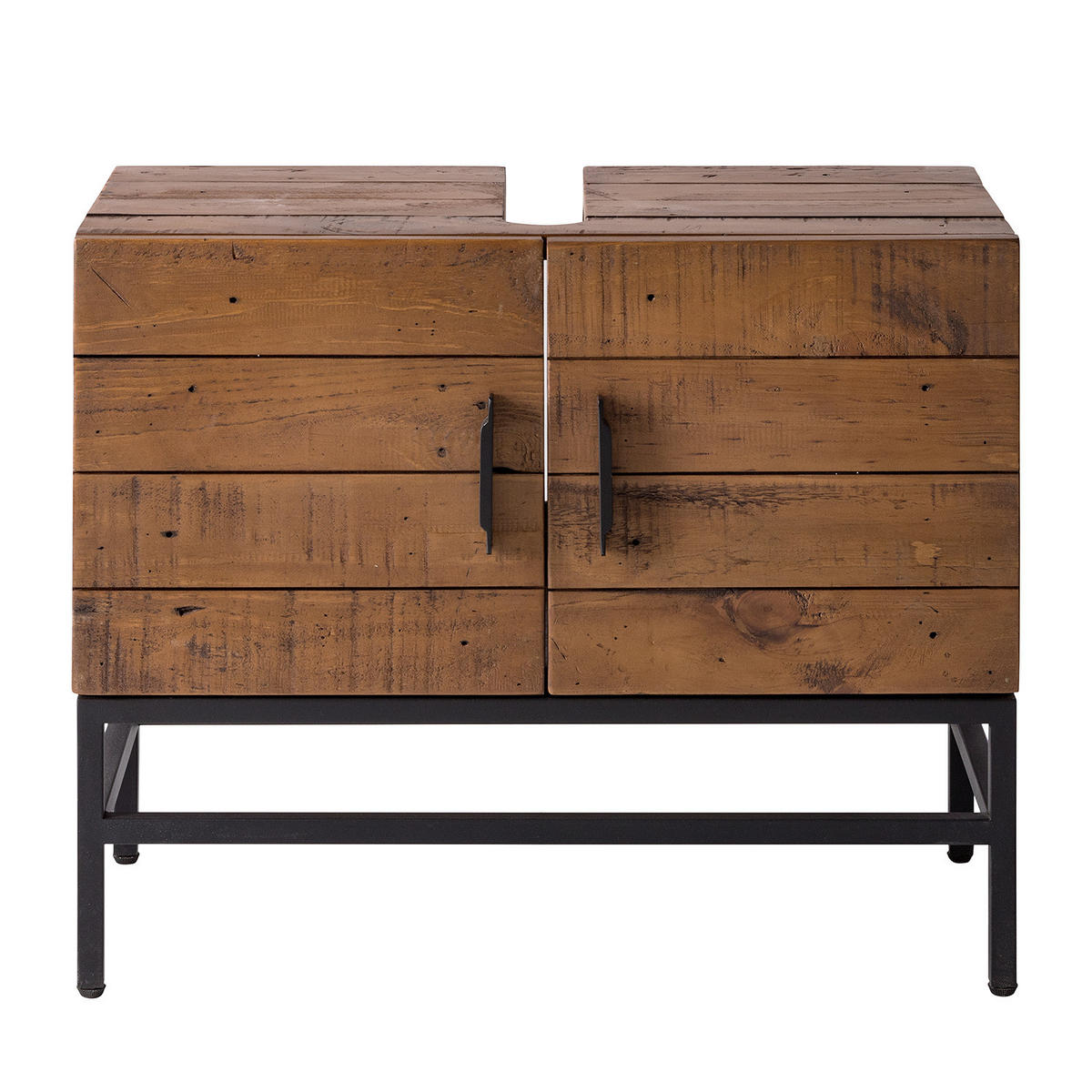 WASCHBECKENUNTERSCHRANK - Pinie massiv / Metall - Pinie Dunkel/ Schwarz - Schwarz/Pinienfarben, Holz/Metall (68/56/32cm) - home24
