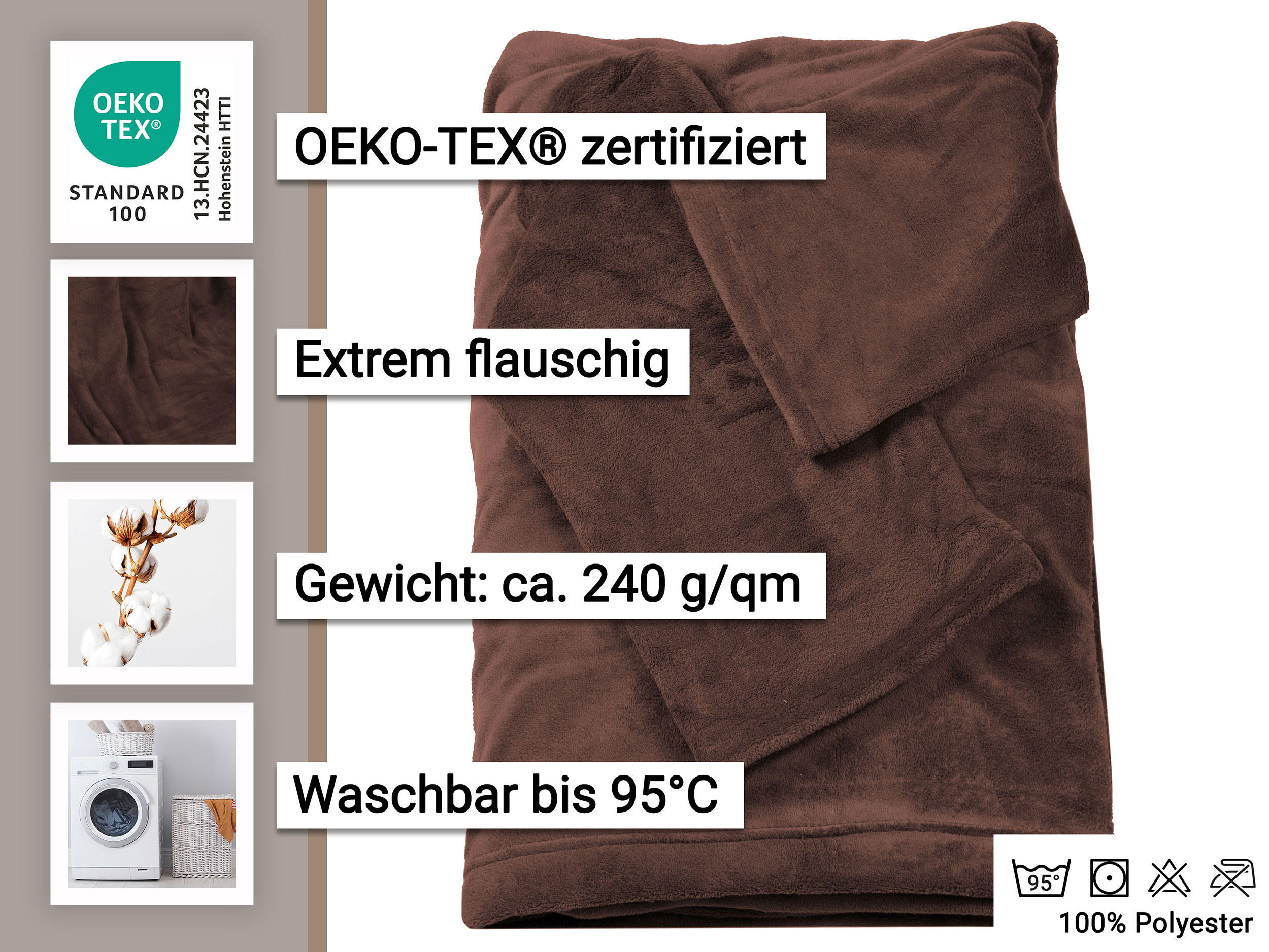 KUSCHELDECKE, 170x200 cm, 100% Polyester, Braun - Dunkelbraun, Textil (170/200cm) - Zollner