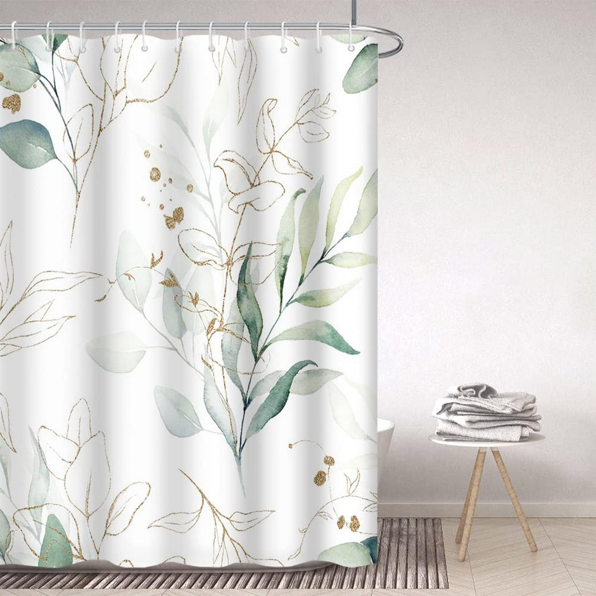 DUSCHVORHANG botanisch Muster 180 x 180 cm schimmelresistent wasserdicht blickdicht waschbar - Weiß, Textil (180/180cm) - MCBOSON