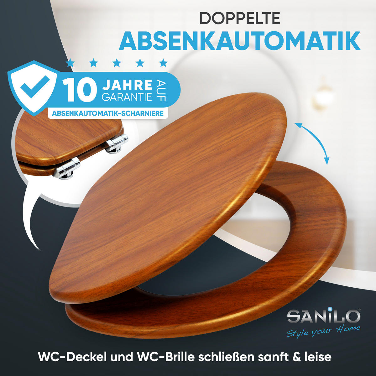 WC-SITZ mit Absenkautomatik Mahagoni - Braun, Holzwerkstoff (38/6/47cm) - Sanilo