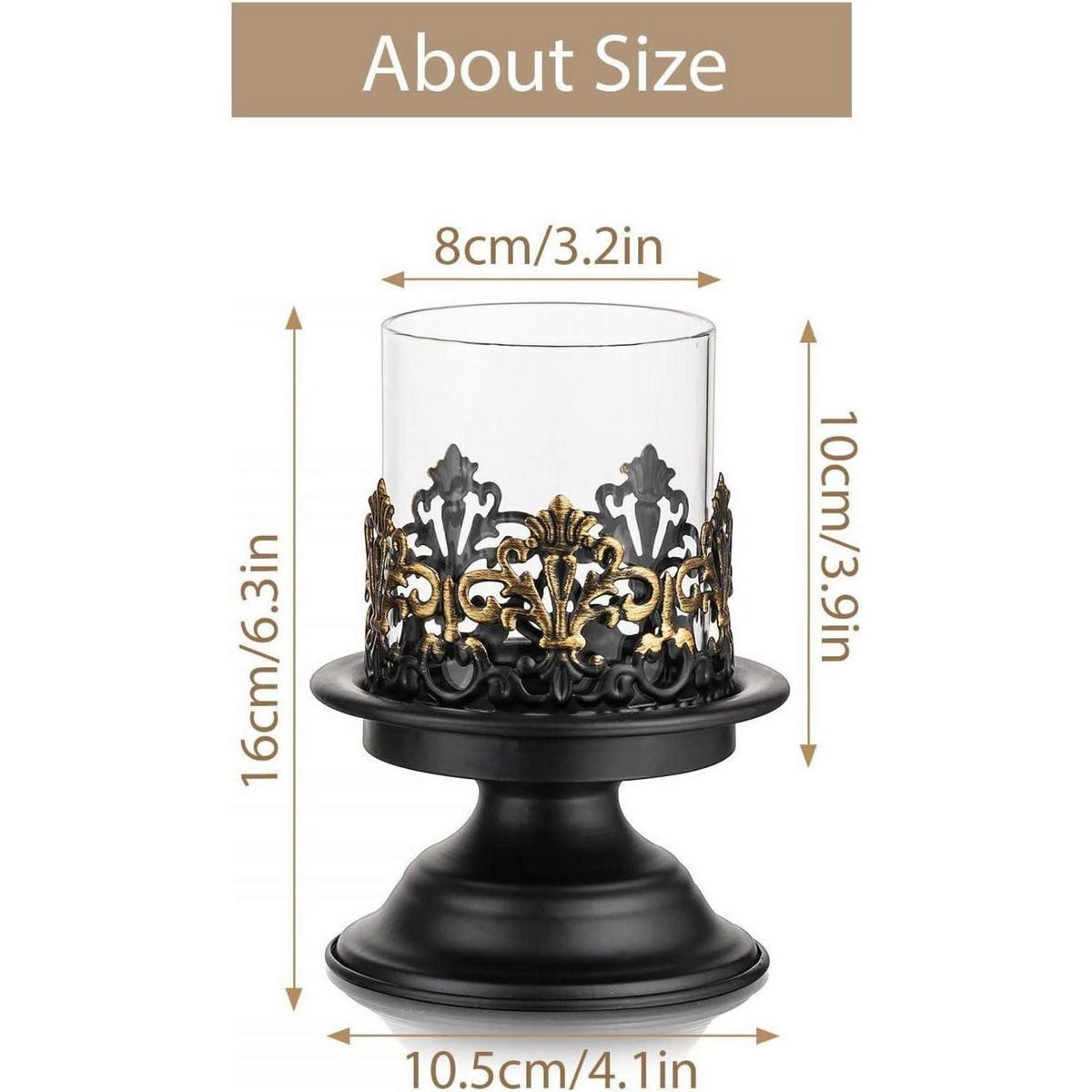 KERZENSTÄNDER 2-teiliges Set Schwarz Matt mit Glas - Multicolor, Metall (10.5/16/10.5cm)