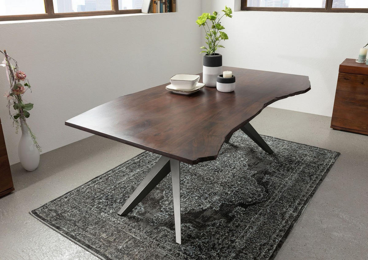 BAUMTISCH Akazie 160x90x76 braun lackiert Beine anthrazit glänzend FREEFORM 4 #24 - Anthrazit/Braun, Holz (90/160/76cm) - Massivmoebel24