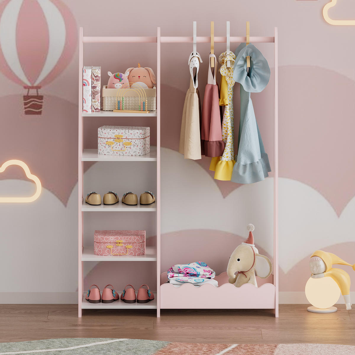 KINDERGARDEROBE Vestnes - Rosa/Weiß, Holzwerkstoff (77/114/30cm) - [en.casa]