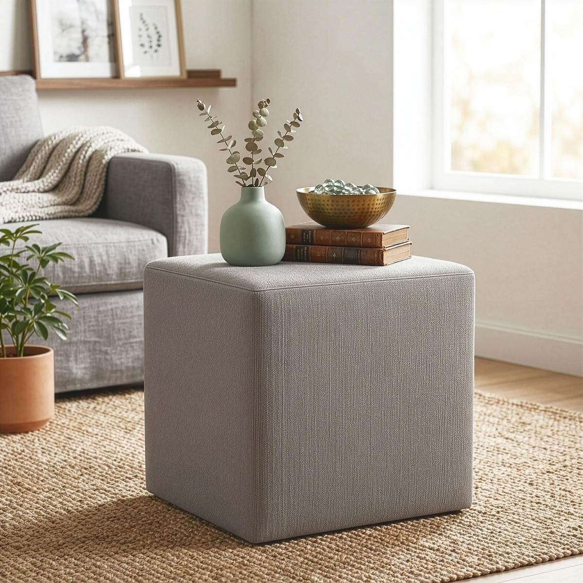 HOCKER M22 Silver 41/45/41 cm eckig - Hellgrau, Holzwerkstoff (41.1/45/41.1cm) - Livojo