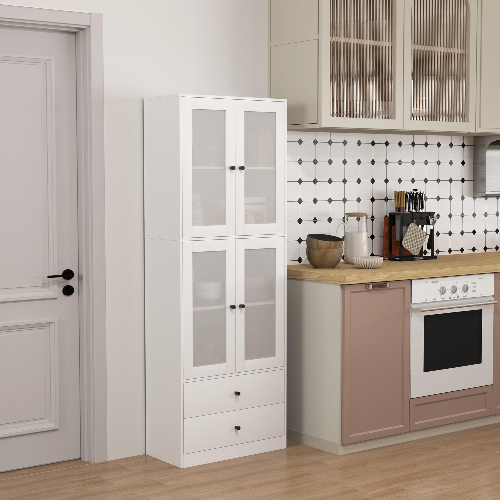KÜCHENSCHRANK, Hochschrank mit Schublade, 59 x 30 x 170 cm, Weiß - Weiß, Holzwerkstoff (59/170/30cm) - HOMCOM