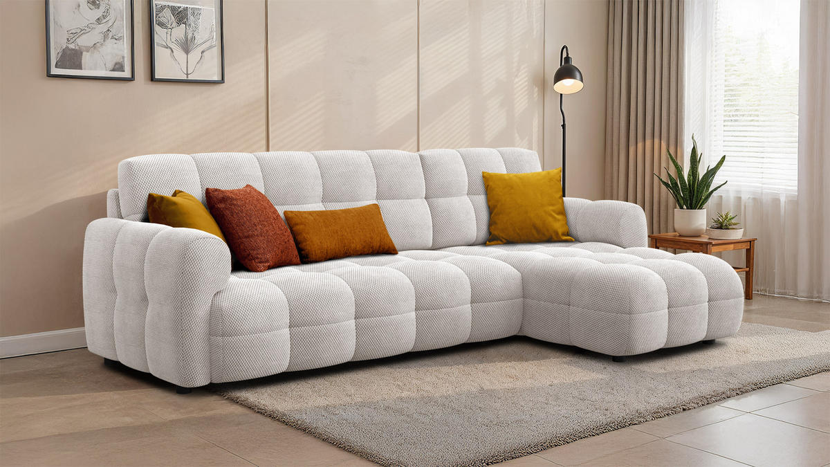 ECKSOFA MELLOW 4-Sitzer, creme - Creme/Schwarz, Holz/Textil (262/156cm) - Courtois Laville