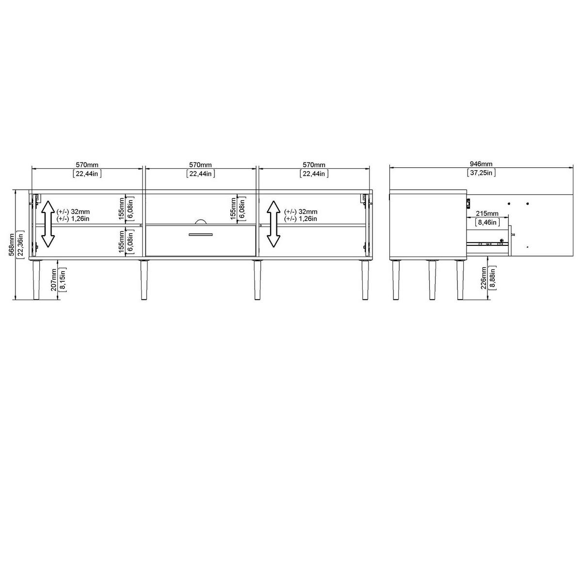 FERNSEHSCHRANK Weiß 39.8/177.2/56.8 cm - Weiß, Holzwerkstoff (177/57/40cm) - DMORA