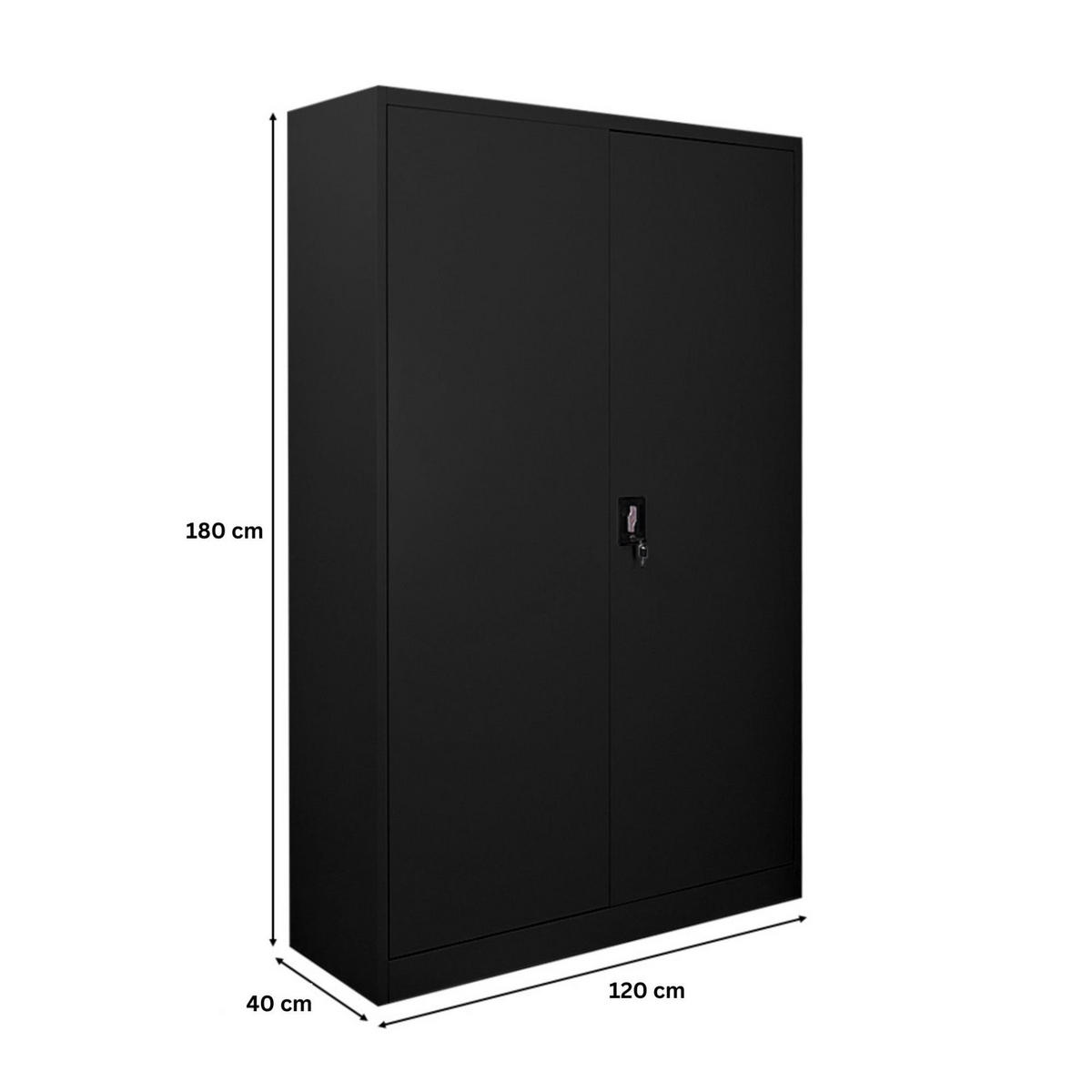 FLÜGELTÜRENSCHRANK Elephant komplett montiert 180x120x40cm 4 Ebenen Schwarz - Schwarz, Metall (120/180/40cm) - PROREGAL