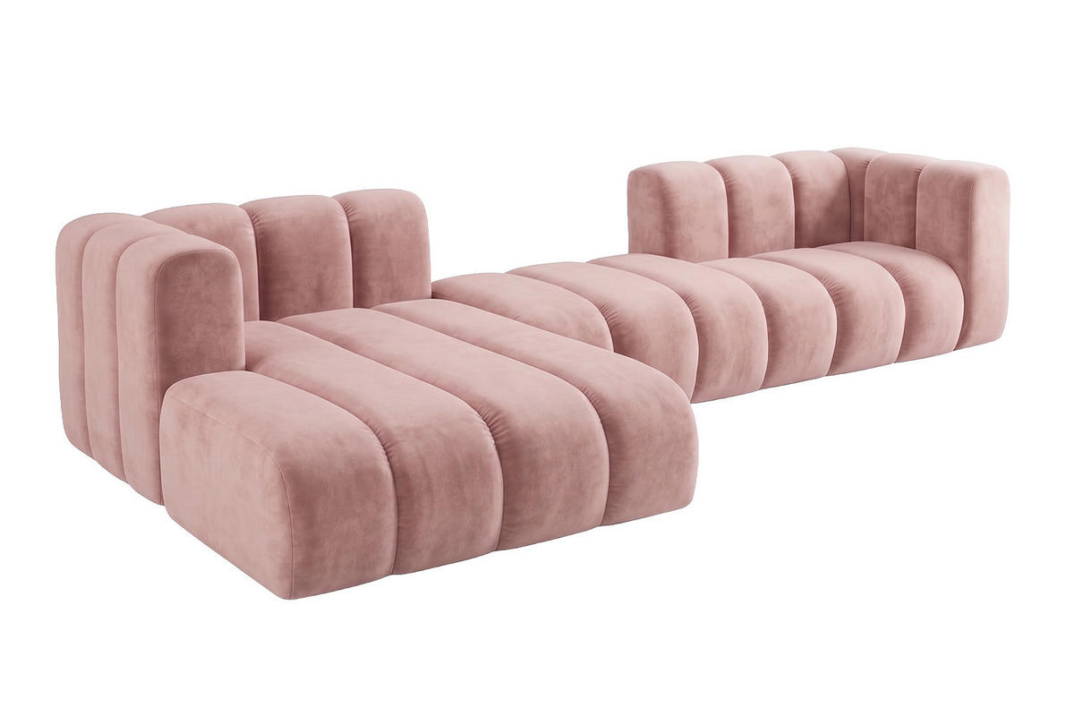 ECKSOFA Modulares In L-Form, Velvet-Stoff Riviera, Hellrosa, Links, GRAND 319 cm - Hellrosa, Holz (319/175cm) - Kaiser Möbel