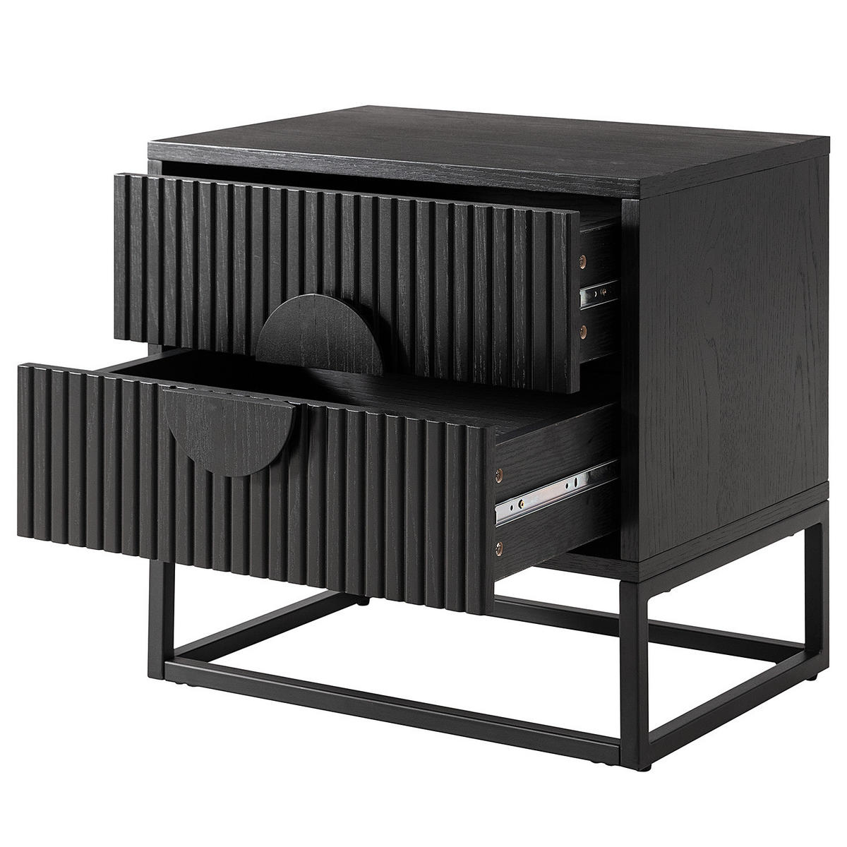 NACHTKOMMODE - MDF / Metall - Eiche - Eichefarben/Schwarz, Holzwerkstoff/Metall (55/55/40cm) - home24
