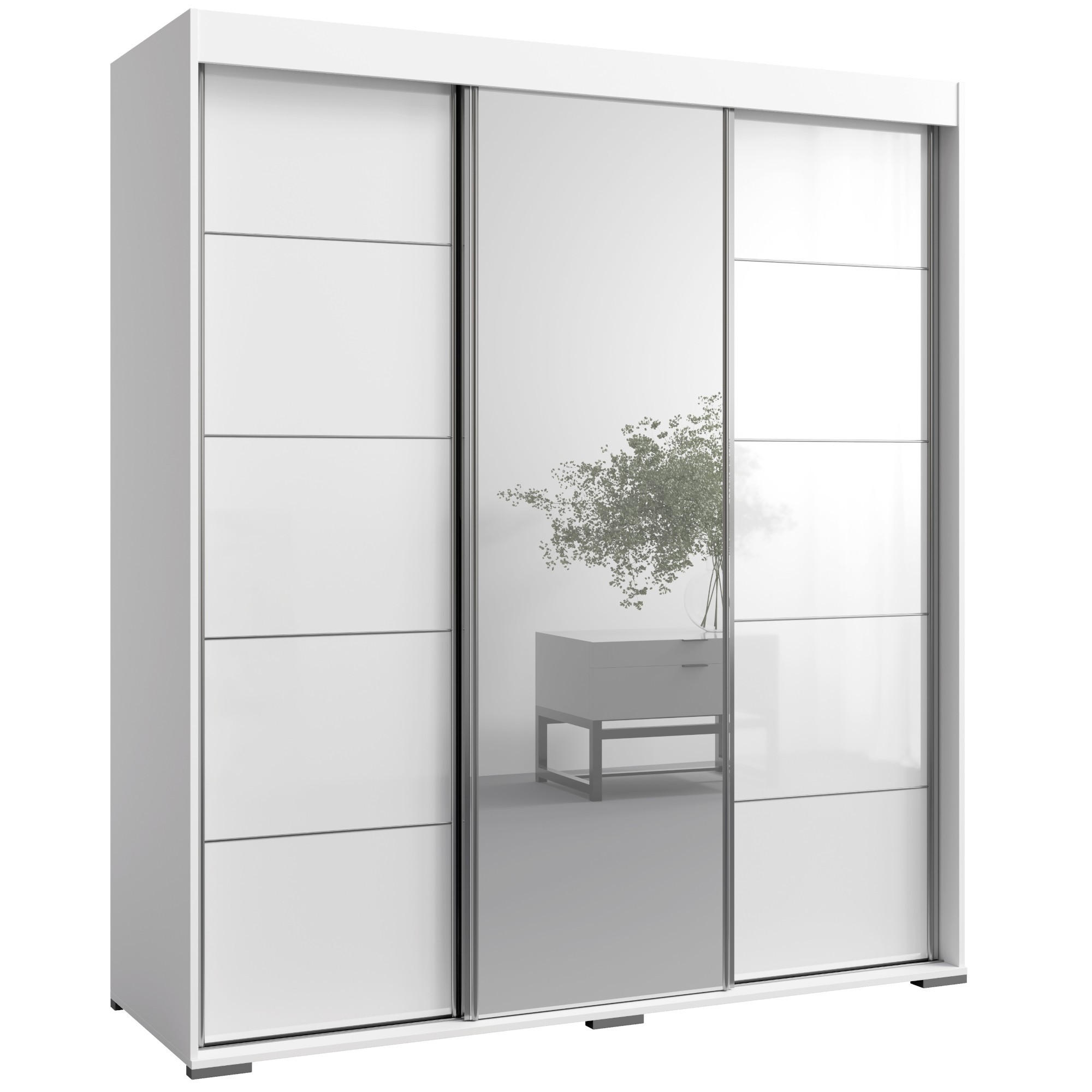 SCHIEBETÜRENSCHRANK mit Schubladen und Spiegel Como 3D1L 180 Weiß (lacobel) - Silberfarben/Weiß, Holzwerkstoff/Metall (180/208/67cm) - mzm24