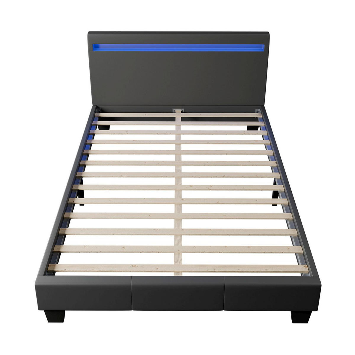 POLSTERBETT Paris mit LED dunkelgrau 120x200cm - Dunkelgrau, Holz (120/200cm) - Juskys