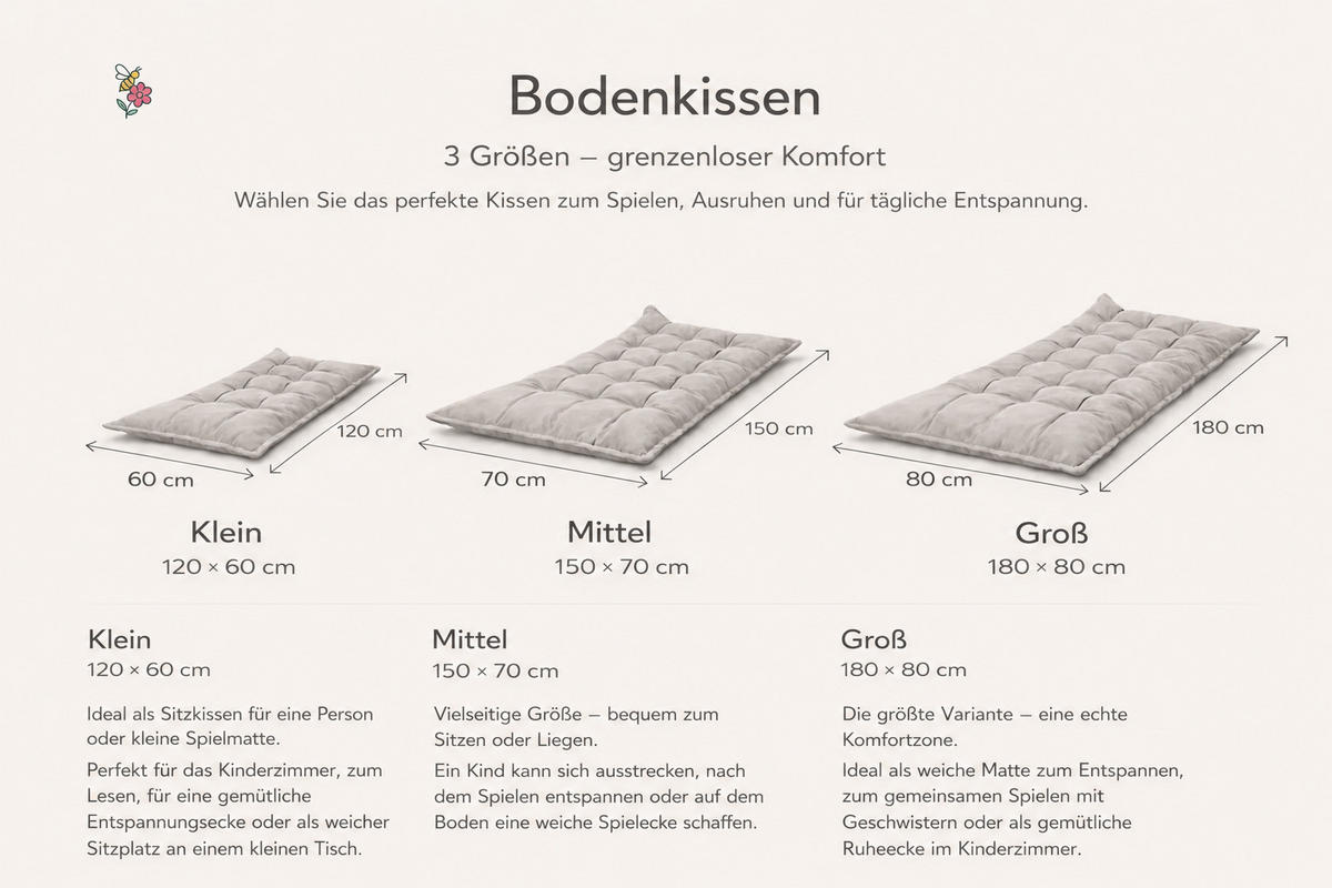 BODENKISSEN für Kinder – weiche Spielmatte zum Spielen und Ausruhen - Blau, Textil (60/120cm) - Bees & Blooms