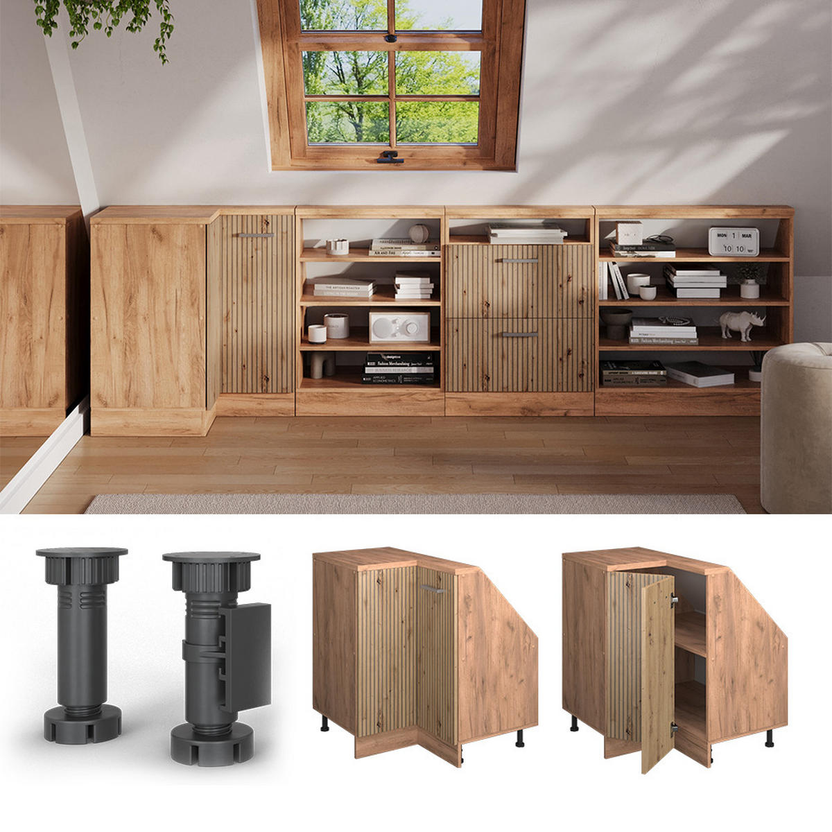 DACHSCHRÄGENSCHRANK ECKSCHRANK Rion Artisan-Eiche/Goldkraft Eiche 75.6 x 81.6 cm mit 1 Tür - Honigeiche/Eiche Artisan, Holzwerkstoff (75.6/81.6/75.6cm) - Vicco