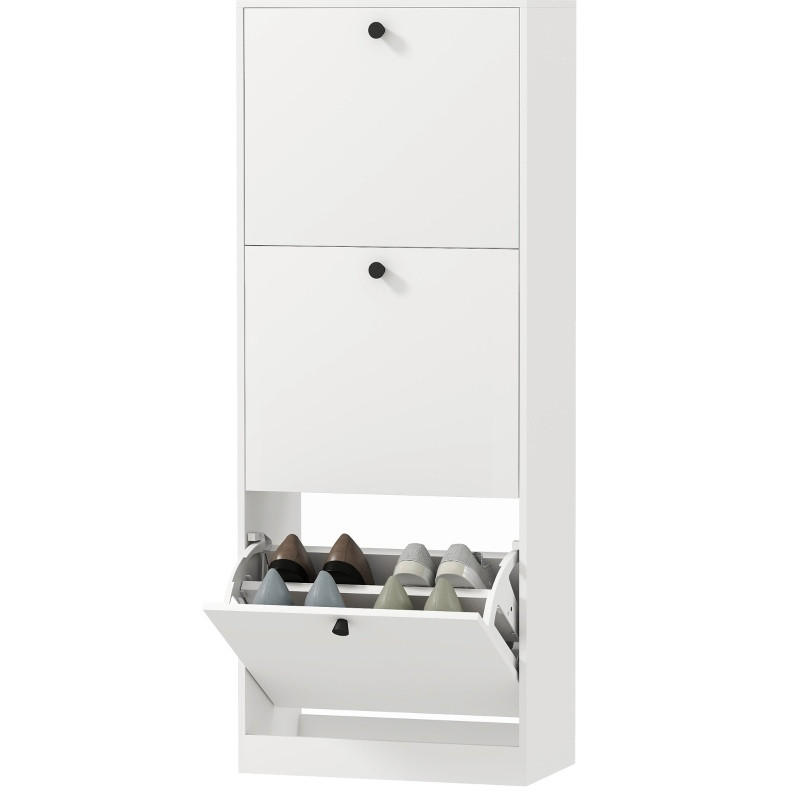 SCHUHSCHRANK 47/120/26 cm Weiß aus Holz mit 3 Klappen - Weiß, Holz (47/120/26cm) - OKMYHOME