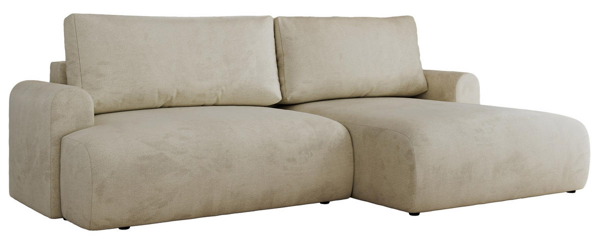 ECKSCHLAFSOFA TONO L Beige Velvet - rechts - Beige/Schwarz, Kunststoff/Textil (150/260cm) - MKS