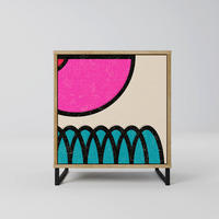 SIDEBOARD GEOMETRIC RHAPSODY, Eichefarben, 57,5x42x67,5 cm, Schwarze Metall-Rahmenfüße - Eichefarben/Multicolor, Holzwerkstoff/Metall (57.5/67.5/42cm) - SpaceRebels