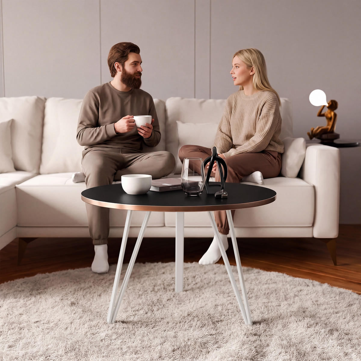 COUCHTISCH RIO mit goldener Kante – weiß - Weiß, Holzwerkstoff (67/67/45cm) - Idohome