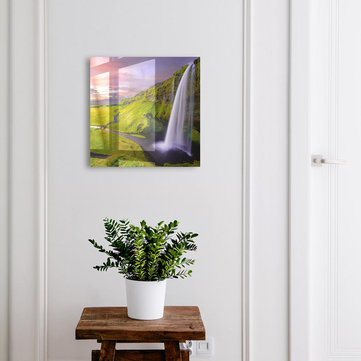 SCHLÜSSELBOX Schwarz 30x30 cm- Türöffnung nach rechts - Bergwasserfall - Grün, Metall (30/30/5cm) - TULUP