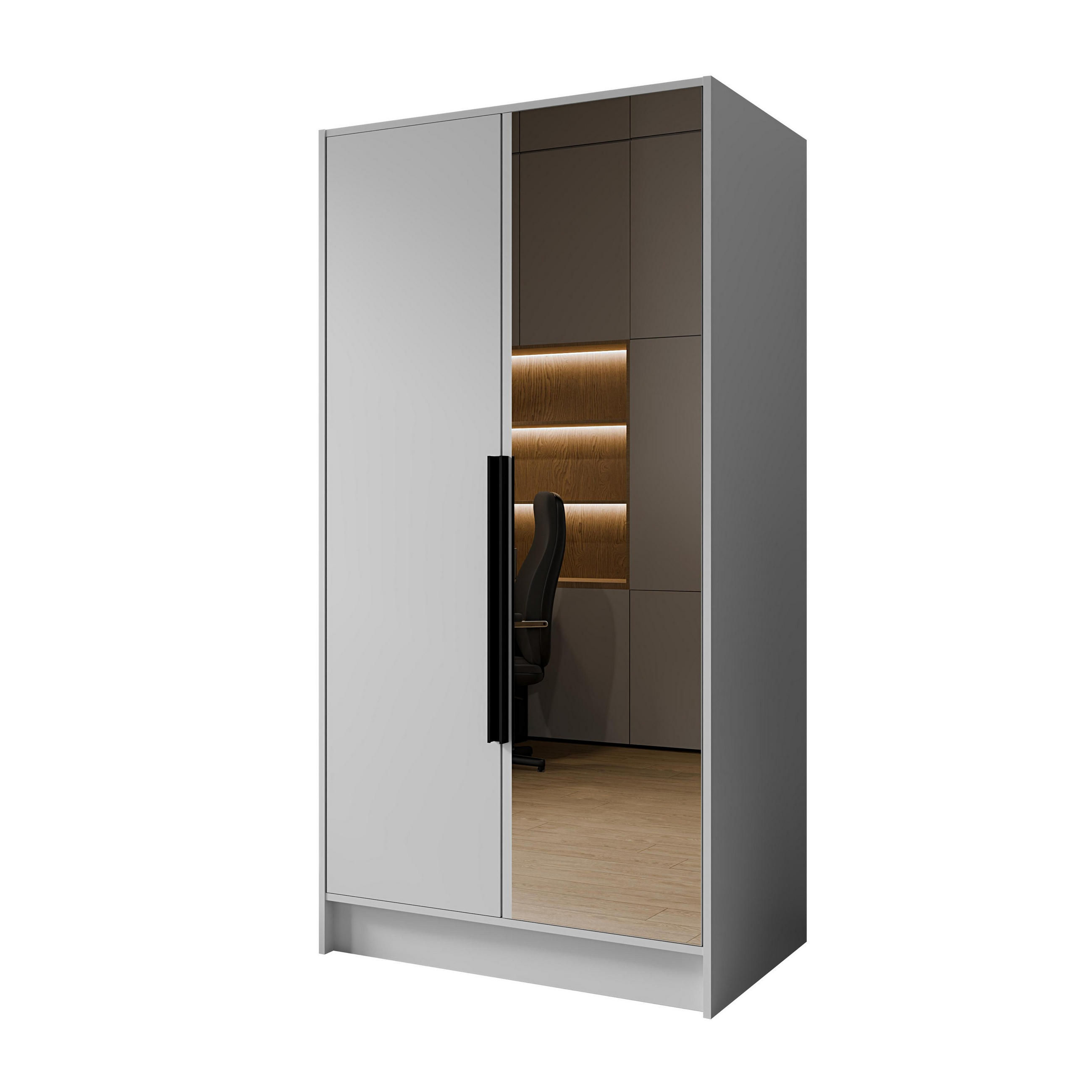 DREHTÜRENSCHRANK RENVO 102/200/51 cm Modern Kleiderschrank 2-türig mit Spiegel Weiß - Weiß, Holzwerkstoff (102/200/51cm) - MASSENO