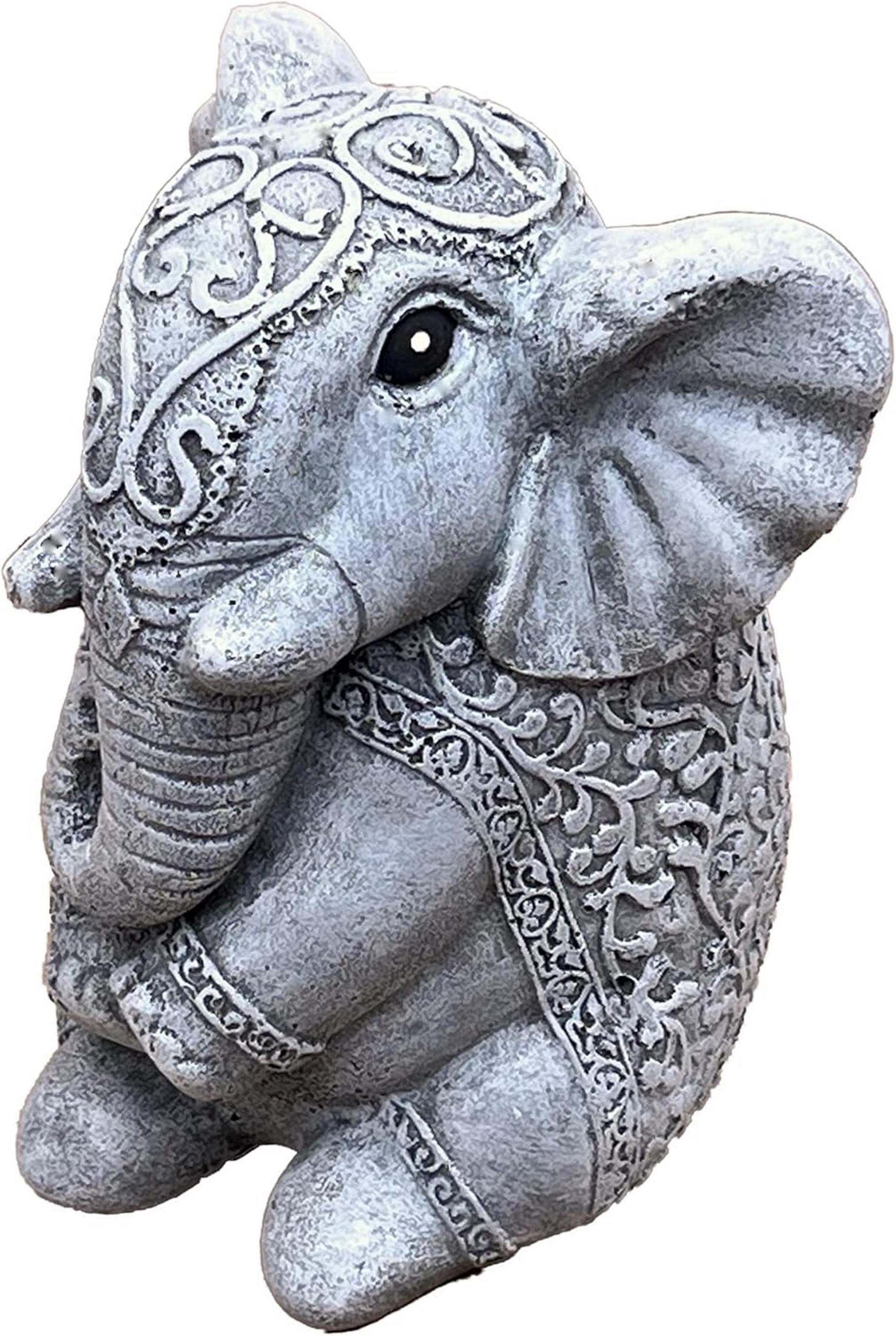 STEINFIGUR indischer Elefant frostfest Steinguss massiv - Grau, Stein (12/14/10cm) - stoneandstyle