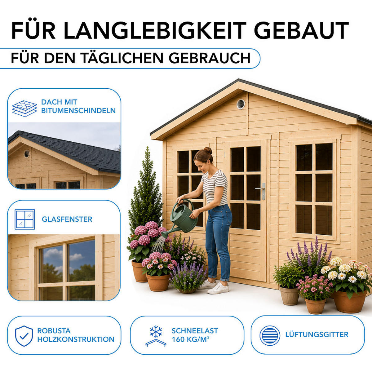 GARTENHAUS HOLZ M736 370 x 480 cm - Naturfarben, Holz (382/276/512cm) - Timbela