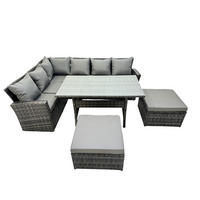 LOUNGEMÖBEL-SETS mit Esstisch Sofa Polyrattan Dunkelgrau 8-Sitzer - Dunkelgrau/Grau, Glas/Kunststoff - Fimous