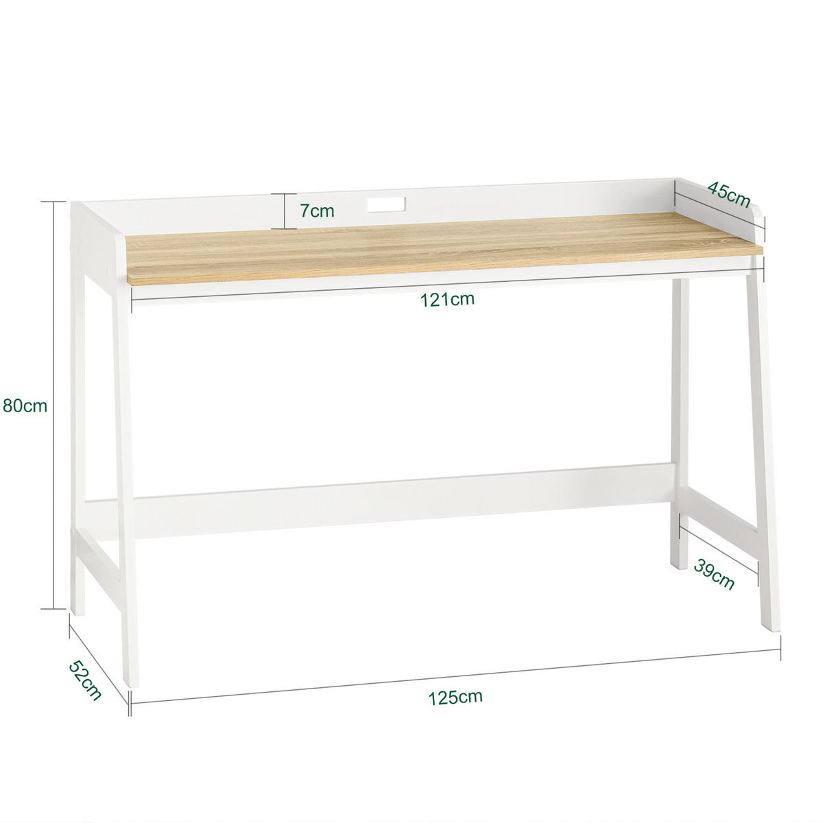SCHREIBTISCH Weiß-Natur - Weiß, Holzwerkstoff (51/125/80cm) - SoBuy