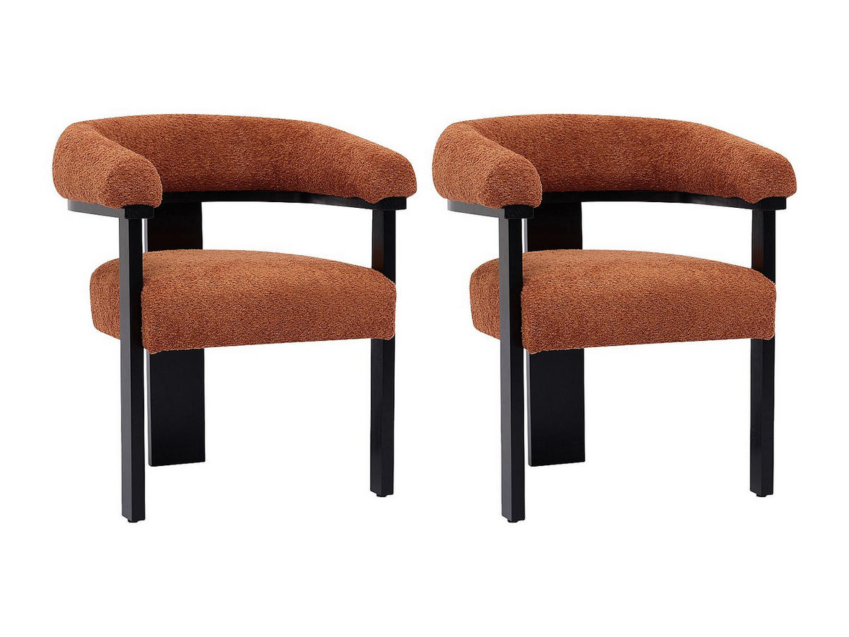 STUHL mit Armlehnen 2er-Set - Bouclé-Stoff & Kautschukholz - Terracotta & Schwarz - LIVELIA - Dunkelorange, Textil (64/78/60cm) - Vente-Unique