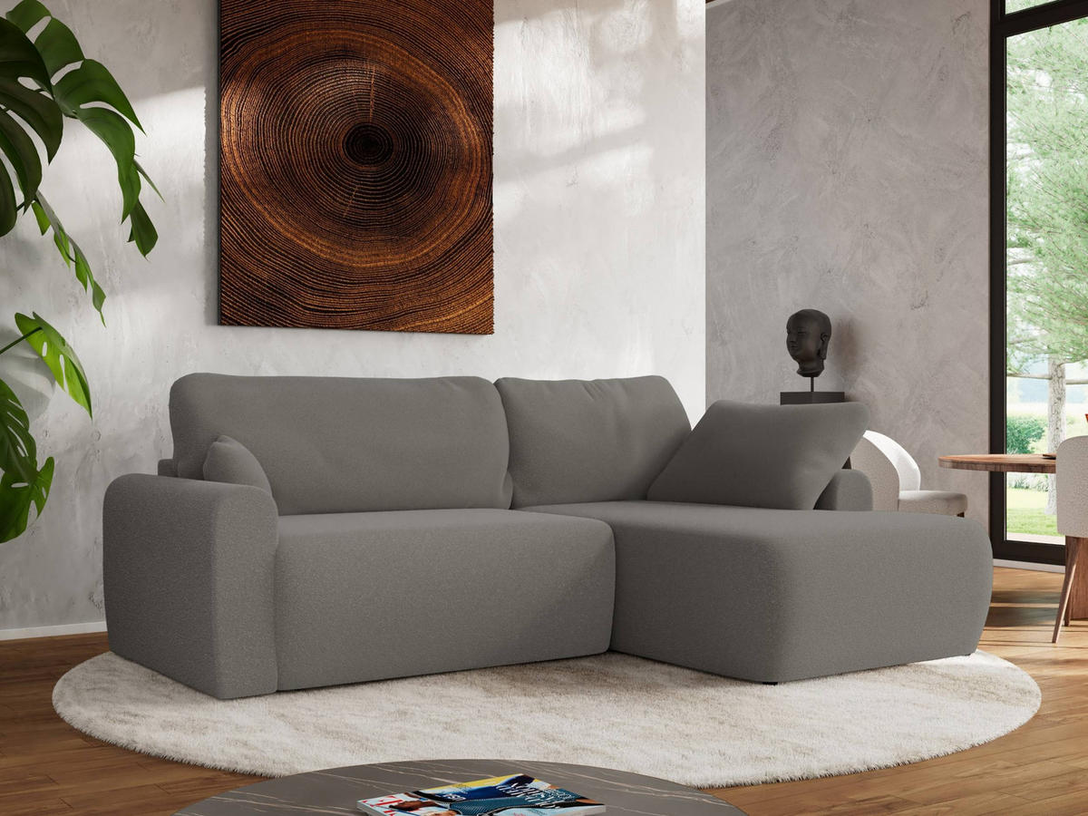 ECKSCHLAFSOFA CUBO L Hellgrau Boucle - rechts - Hellgrau/Schwarz, Kunststoff/Textil (187/273cm) - MKS