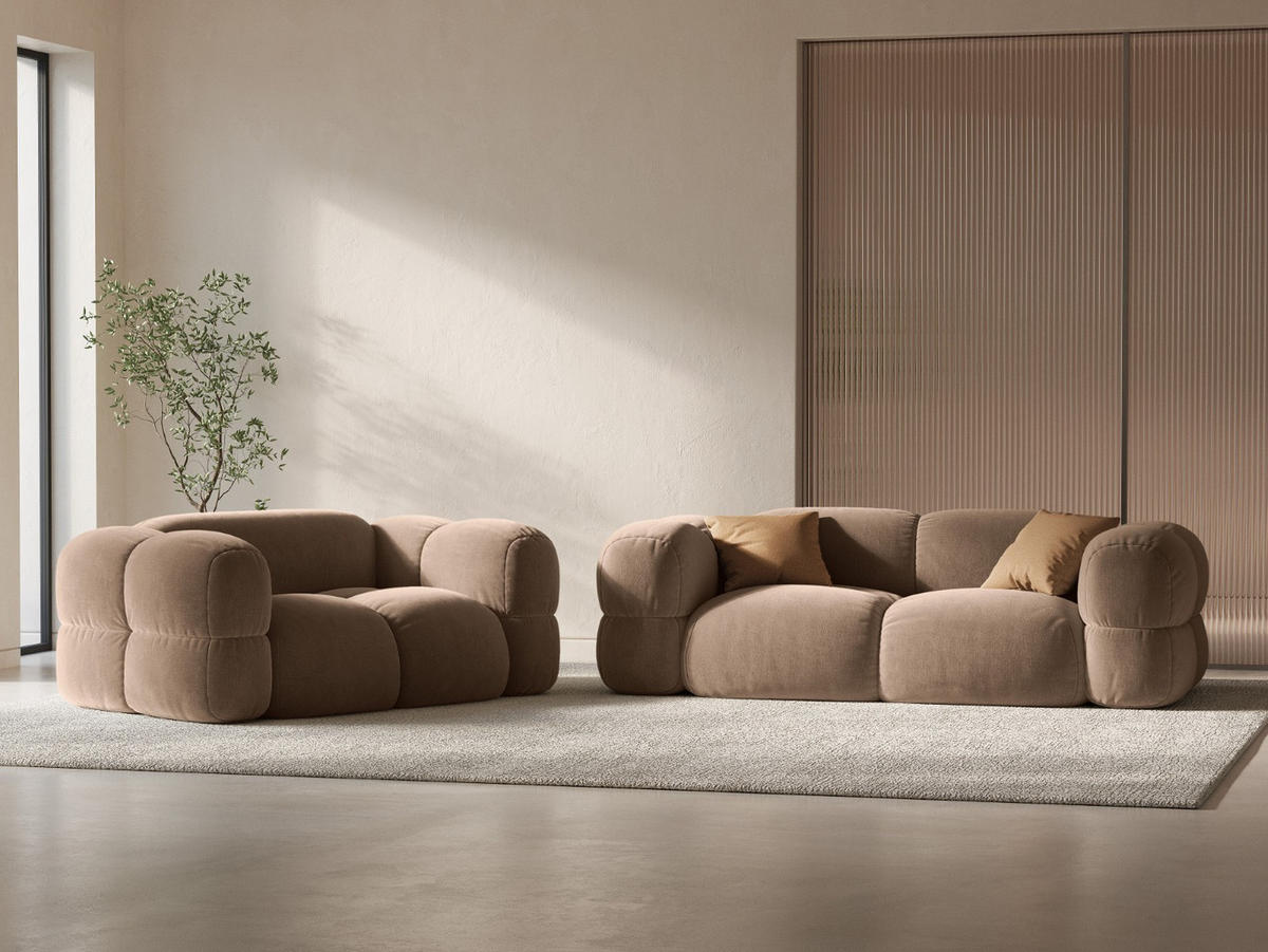 SOFA Loretto aus Samt dunkelbeige 3 Sitzplätze - Mokka, Textil (100/68/210cm) - Cosmopolitan Design
