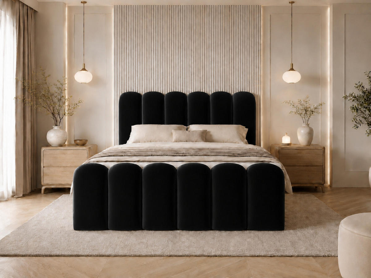 BOXBETT CUDDLE 120x200 cm in Schwarz, Bettkasten, Topper, Velvet-Stoff - Schwarz, Holz/Textil (120/200cm) - EMLAR Home